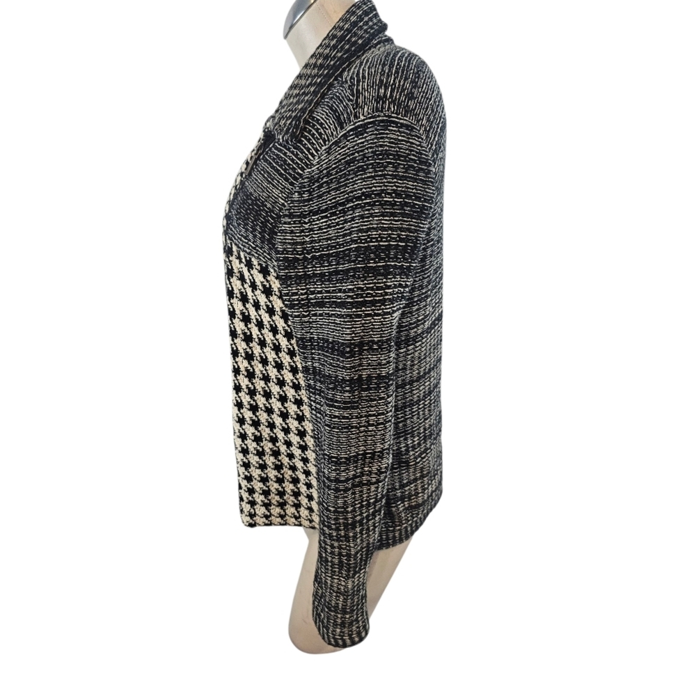 Chaps by Ralph Lauren Size L Black and White Textured Cardigan - Picture 4 of 7